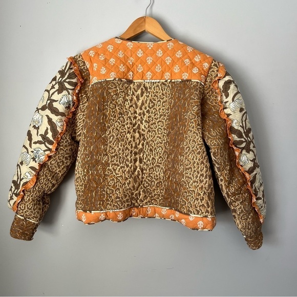 Anthropologie X Llani Quilted Brown & Orange Motif Printed Jacket Size M/L NWT - Picture 12 of 16